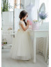 Ivory Lace Tulle Flower Girl Dress With Tiny Bow Ivory Lace Tulle Flower Girl Dress With Tiny Bow